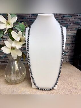 Vintage Hematite round bead knotted necklace